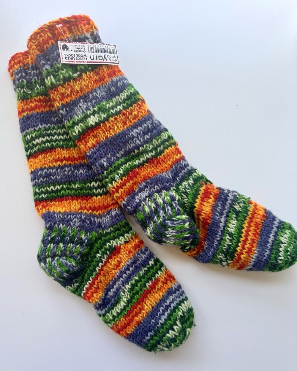Darn Good Yarn Wool Slipper Socks COLORADO ROCKIES Rainbow Fleece Lined NWT